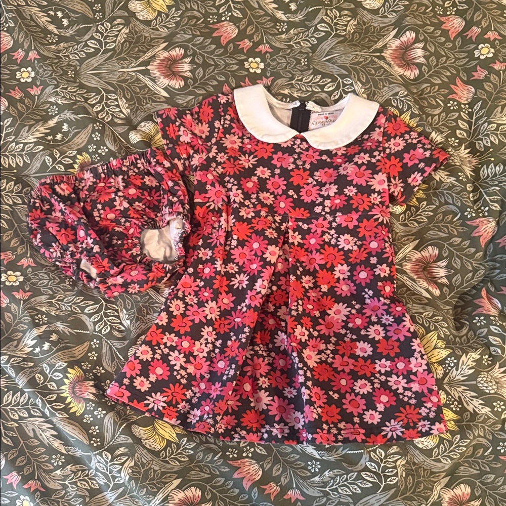 Floral Pink and White Kids Dress